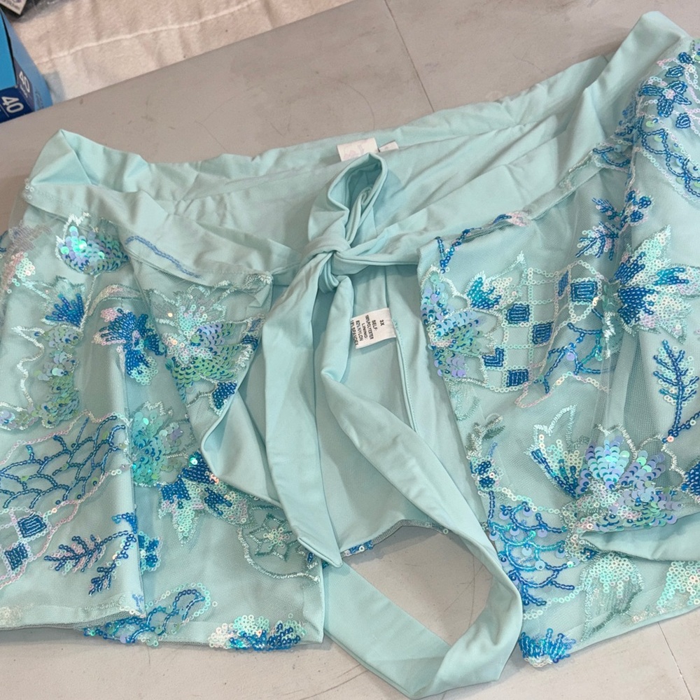 #72 Blue Sequin Embellished Fabric skirt